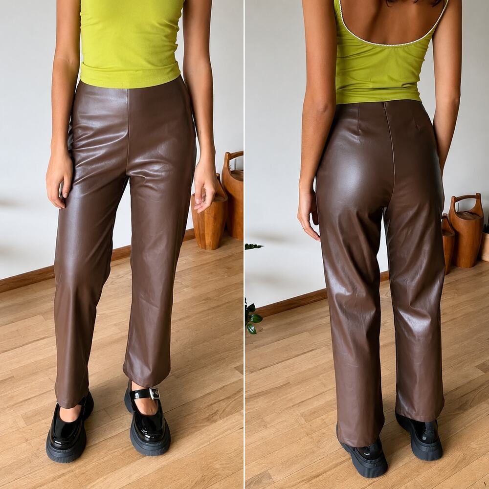 Lisa Says Gah Luisa Brown Vegan Leather Trouser pant size XS/S